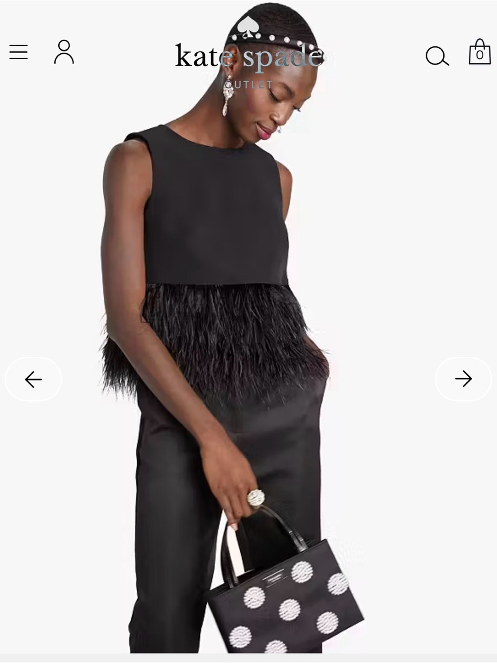 kate spade Black Sleeveless Crewneck Top with Feather Trim - Picture 3 of 11